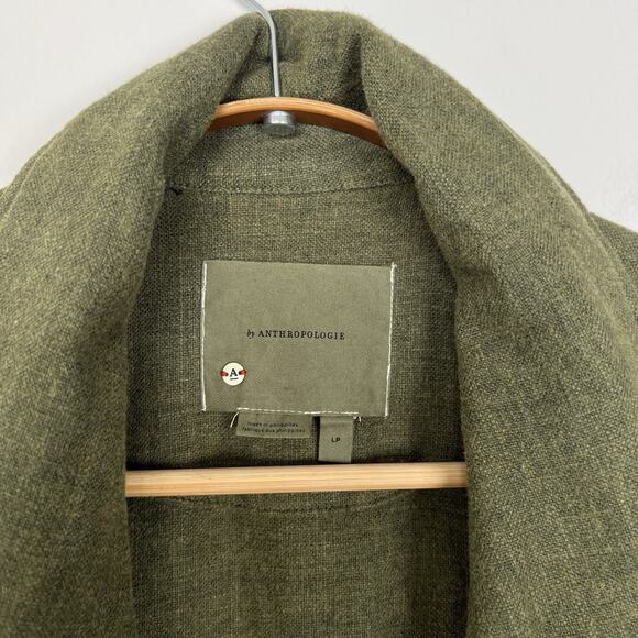 Anthropologie By Anthropologie Long-Line Vest Size Large Petite Moss Green Linen - Picture 3 of 11